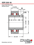 MAPLE ACE SER205-16 / ER16 Insert Bearing 1" Bore (Qty 2)