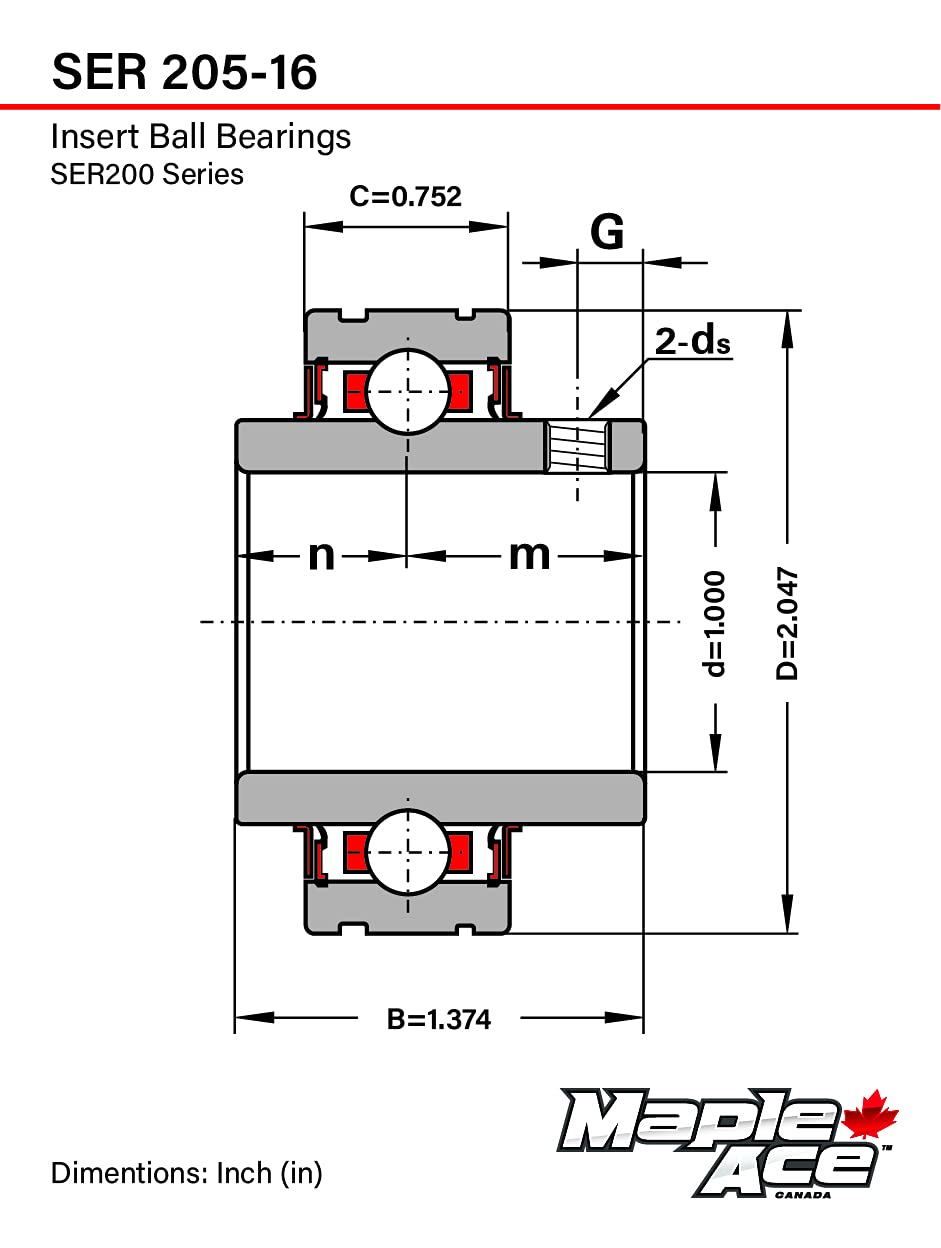 MAPLE ACE SER205-16 / ER16 Insert Bearing 1" Bore (Qty 1)