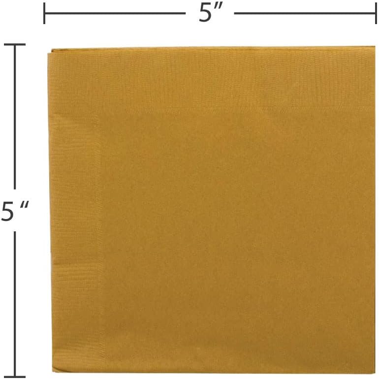 Small Beverage Napkins - 5 x 5 - Gold - 50/Pack