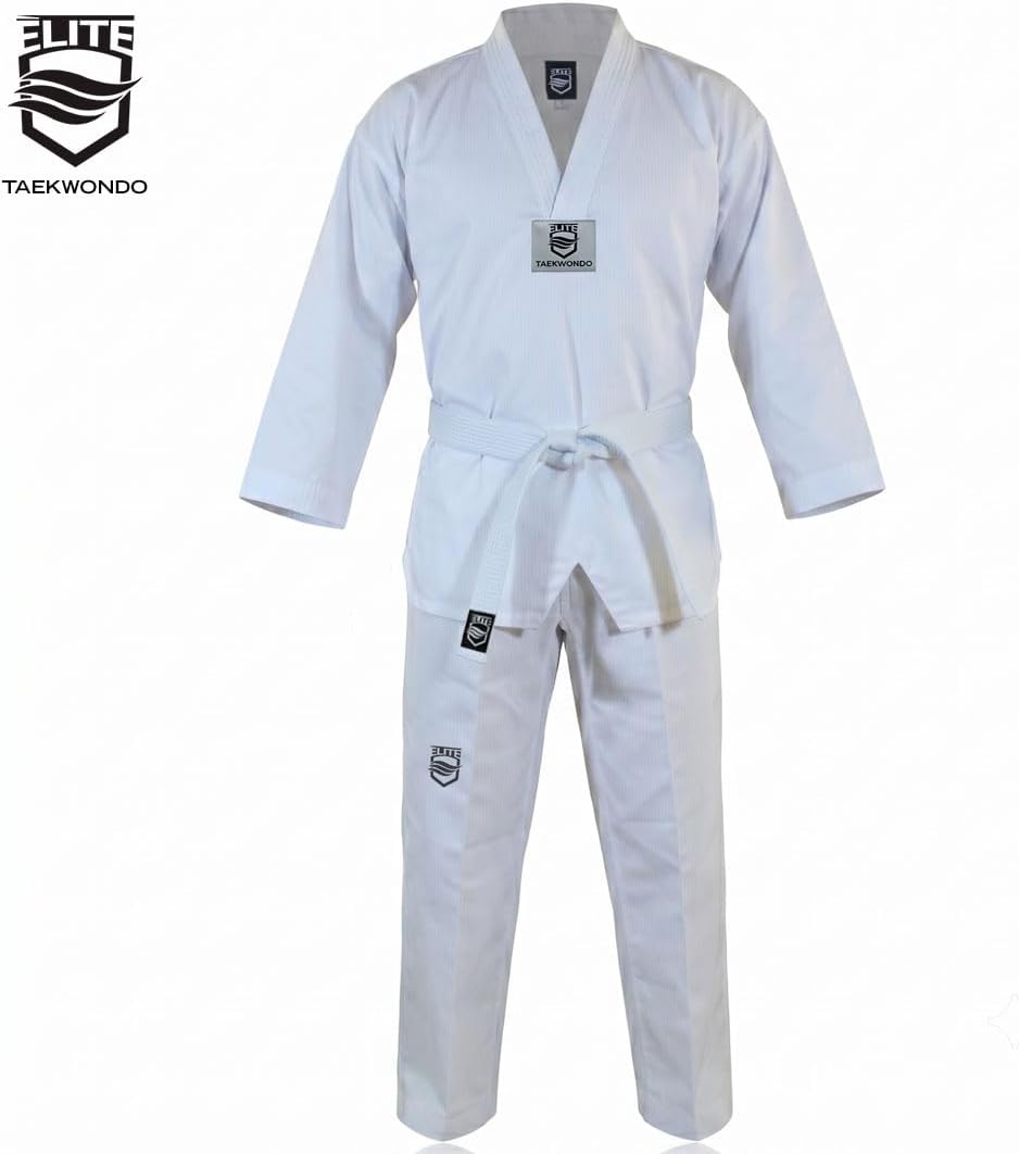 ELITE - Classic White Collar Taekwondo Uniform (TKD Dobok) - Hi Performance Ribbed Fabric for Optimal Comfort
