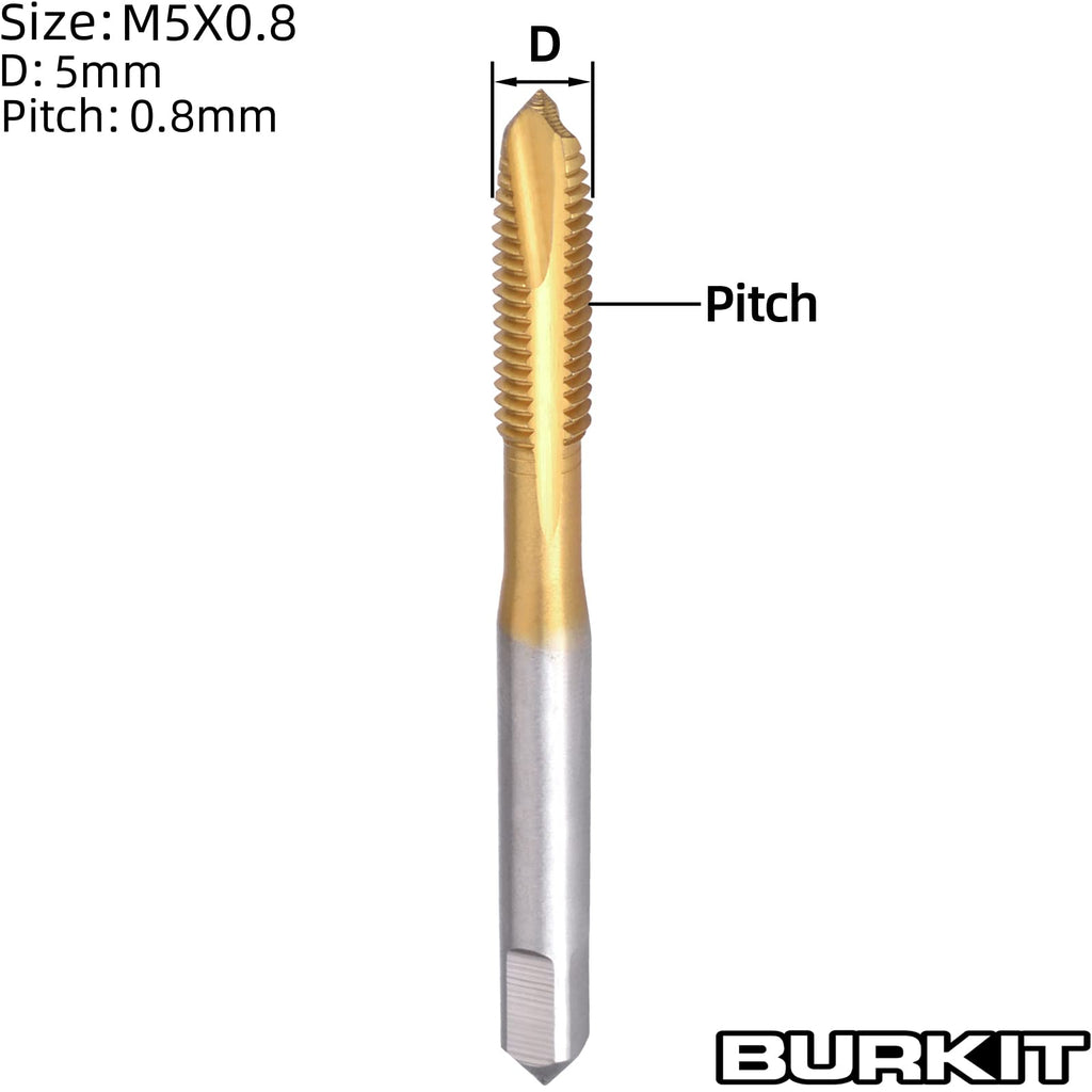 Burkit 2pcs M5 Titanium Coated Spiral Point Tap