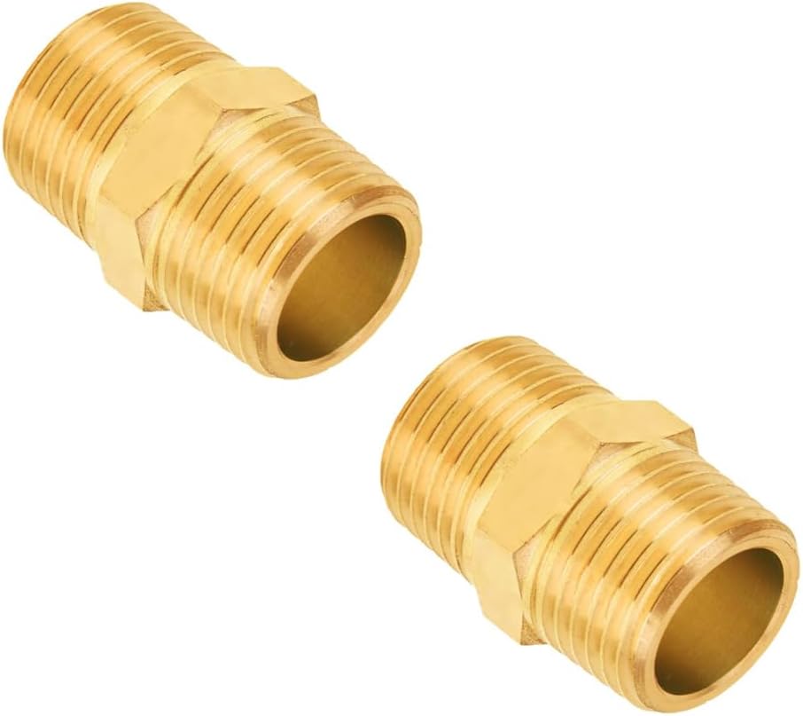 Brass Hex Nipple, 1/2" Male x 1/2" Male NPT, (2 Pack)