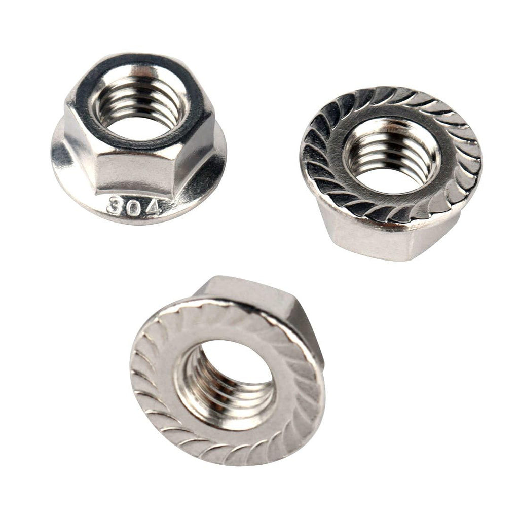 1/2-13 Serrated Flange Hex Lock Nuts 304 Stainless Steel, 20PCS Silver