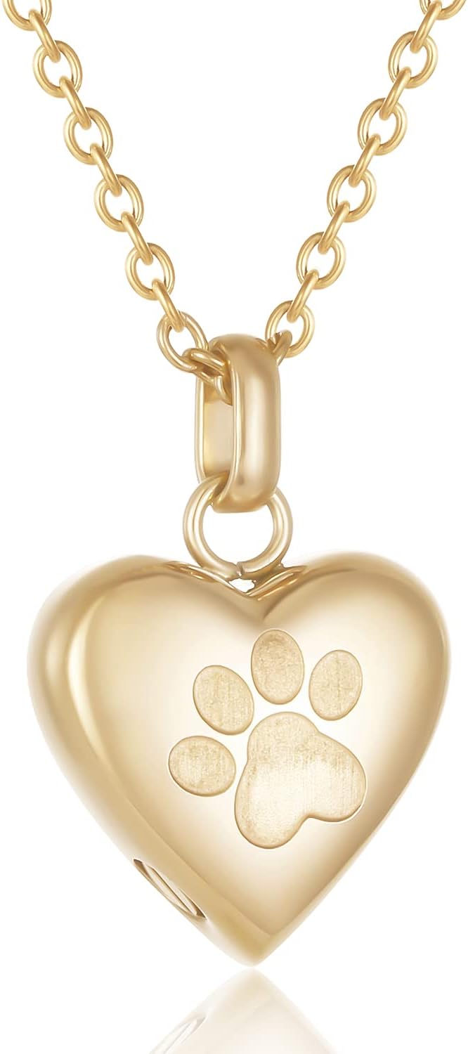 Pet Urn Necklace Heart Memorial Urn Pendant Dog Cat Keepsake Funeral Jewelry 316L Stainess Steel Paw Print Cremation