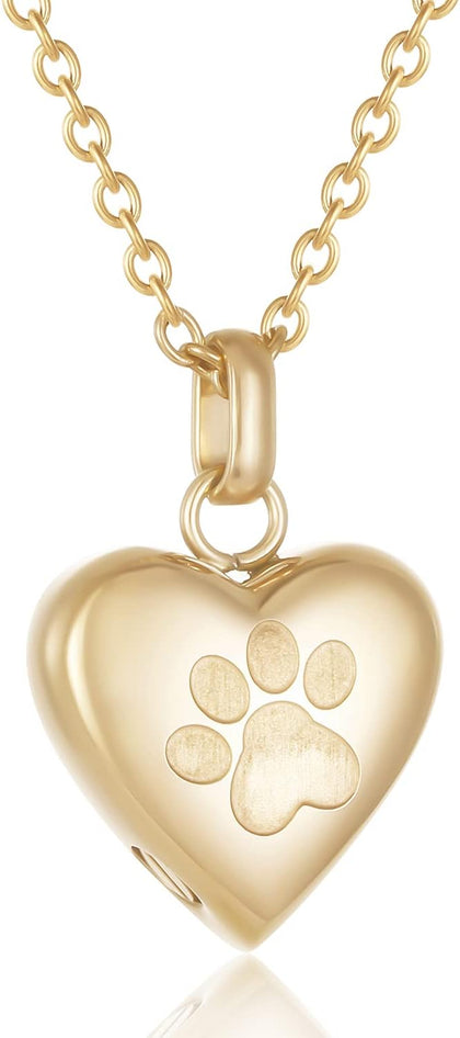 Pet Urn Necklace Heart Memorial Urn Pendant Dog Cat Keepsake Funeral Jewelry 316L Stainess Steel Paw Print Cremation