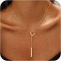 Long Gold Necklace for Women Trendy, Dainty Layered Lariat Necklace 14k Gold Plated Silver Y Shaped Beaded Chain Non