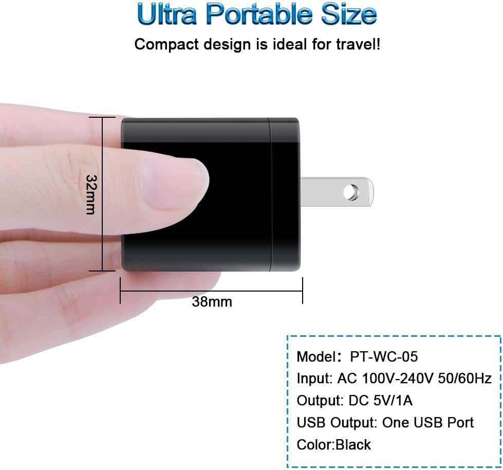 Wall Charger Cube,1A/5V Single Port USB Plug 3 Pack Travel Black Charging Block Box Adapter Compatible Phone,Samsung