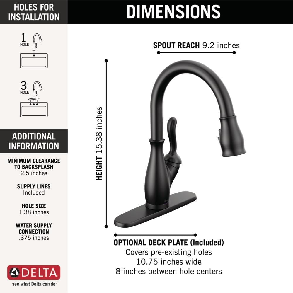 Leland Matte Black Touch Kitchen Faucet with Pull Down Sprayer, Traditional Single Hole Touch On Kitchen Sink Faucet
