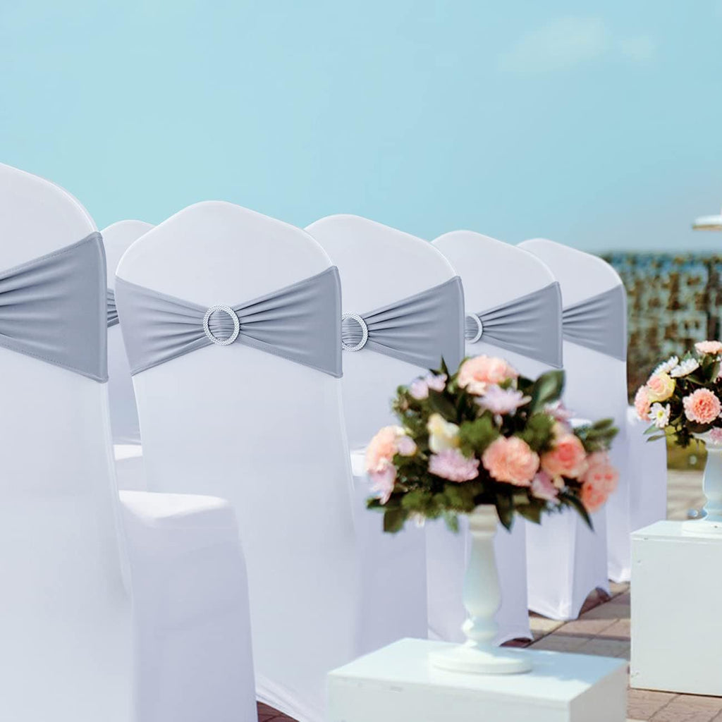 50PCS Spandex Chair Sashes Bows with Buckle for Wedding Deco, Grey