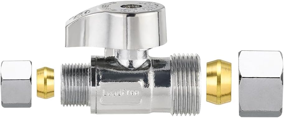 Pro 4PCS EFIELD 1/4 Turn Compression Straight Stop Valve | 1/2" Nominal (5/8" OD) Compression x 3/8" OD Water Shut