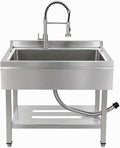 Utility Sink with Countertop and Drawer, Stainless Steel, Freestanding, Deep Single Bowl, Spring Pull-Down Faucet