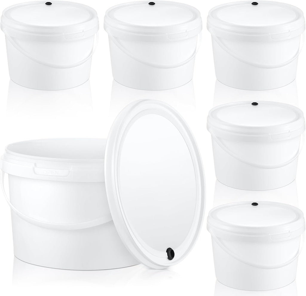 6 Pcs 1 Gallon Round Fermentation Bucket Fermenting Bucket with Lid Fermenting Food Grade Home Brewing Wine Fermenter