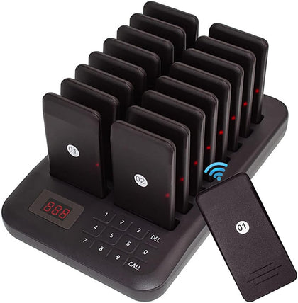 Wireless Calling System, Restaurant Pager Buzzer,999 Channels Keypad + 16Pcs Coasters, 3 Modes, 800M, for Coffee Food
