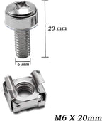 100 Sets M6x20mm Square Hole Cage Nuts Screws Washers Rack Mount