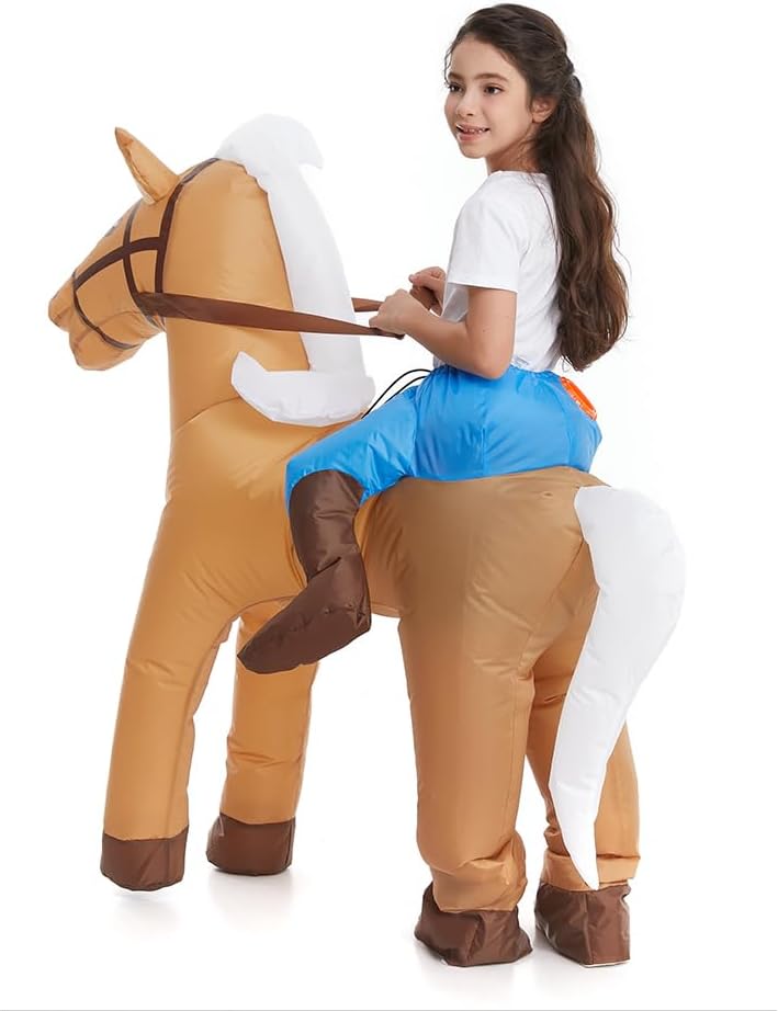 Inflatable Child Horse Rider Costume Boys Girls | 360 Degree Detailed 3D Design, Durable Fabric, Powerful Fan, More