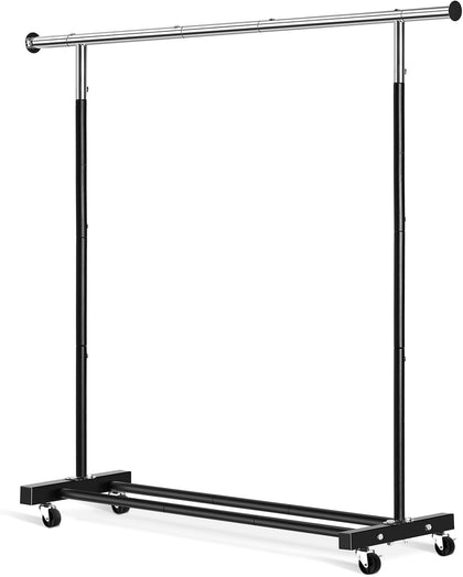 Clothing Rack, 55.51 Inch Heavy Duty Clothes Rack Rolling Garment Rack with Wheels and Bottom Shelf, 130LB Capacity