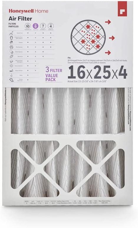 16x25x4 MERV 8, AC Furnace Air Filter, 3 PACK | (CF408F1625-3PKAM) (Actual Dimensions: 15.63 x 24.75 x 4.38 in.)