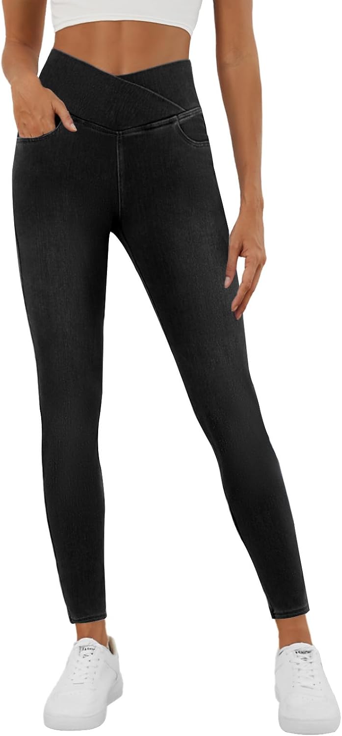 Stretchy Jeans for Women Trendy Butt Lifting Jeggings with Pockets