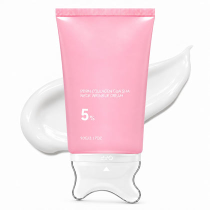 PDRN Collagen Gua Sha Neck Cream with Built-in Gua Sha Massager with Volufiline 5% for Fine Lines, Jawline, Neck &