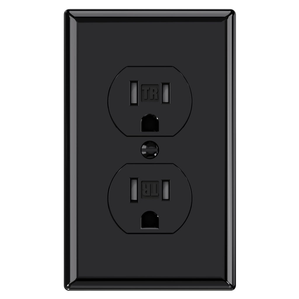 AIDA 15A TR Duplex Outlet Receptacle with Wall Plate, Black, 1 Pack