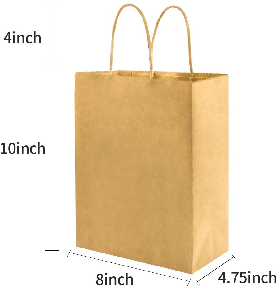 Brown & Color Each 100 8x4.75x10 inch Plain Medium Paper Bags with Handles Bulk