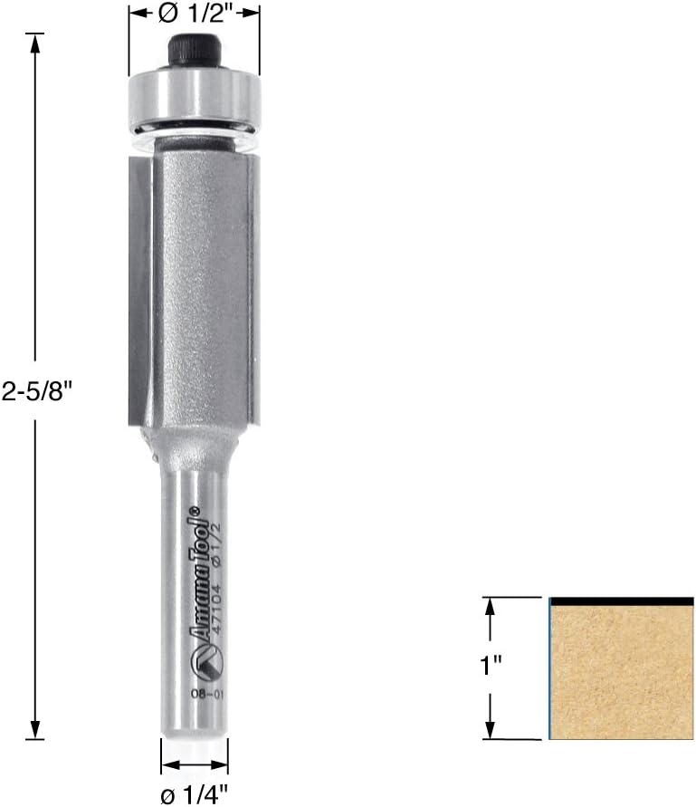 47104 Flush Trim 1/2-Inch Diameter by 1-Inch Cutting Height by 1/4-Inch Shank 2-Flute Router Bit