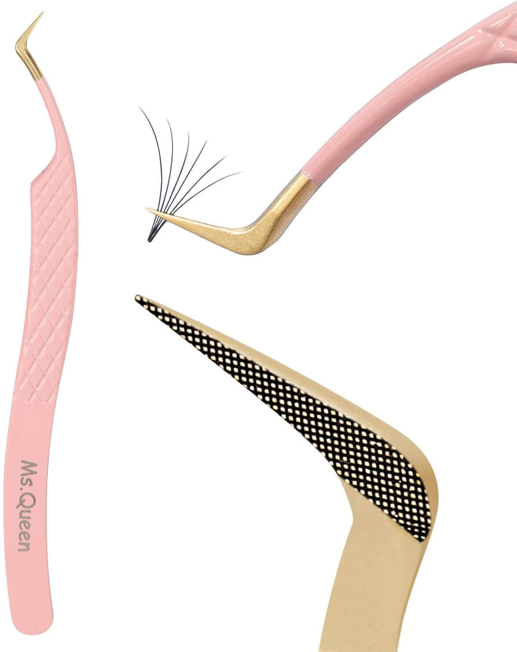 Eyelash Extension Tweezers,Diamond Grip Lash Tweezers for Isolation Applying and Mega Volume Mink Lashes Fanning
