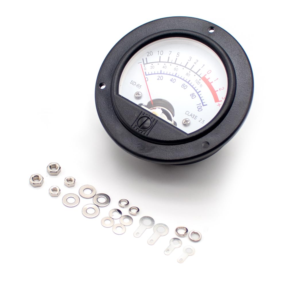 Round Black Analog Meter, Head Retro Dial VU Meter Level Meter Voltmeter with Yellow Backlight SD-65