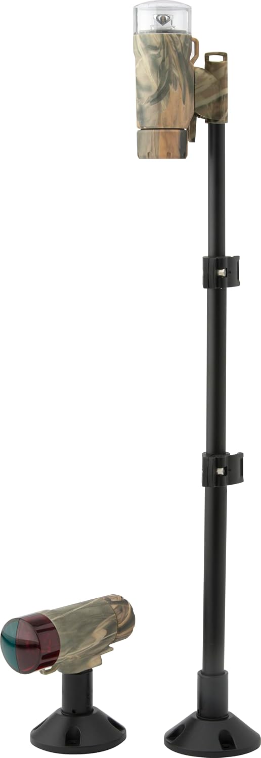 attwood Portable Navigation LED Light Kit, Realtree Max-5 Camouflage, Clamp-on or Deck Mount with Threaded Pole Stern, 14191-7