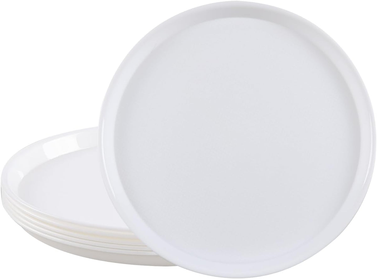 6 Packs Plastic Round Platter, 13.5-Inch Non-Slip Serving Tray Set