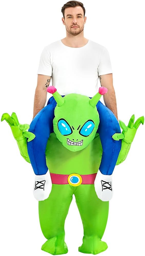 Inflatable Alien Costume Adult Ride On Blow Up Halloween Suit | Lightweight Polyester Quick Inflation Funny for