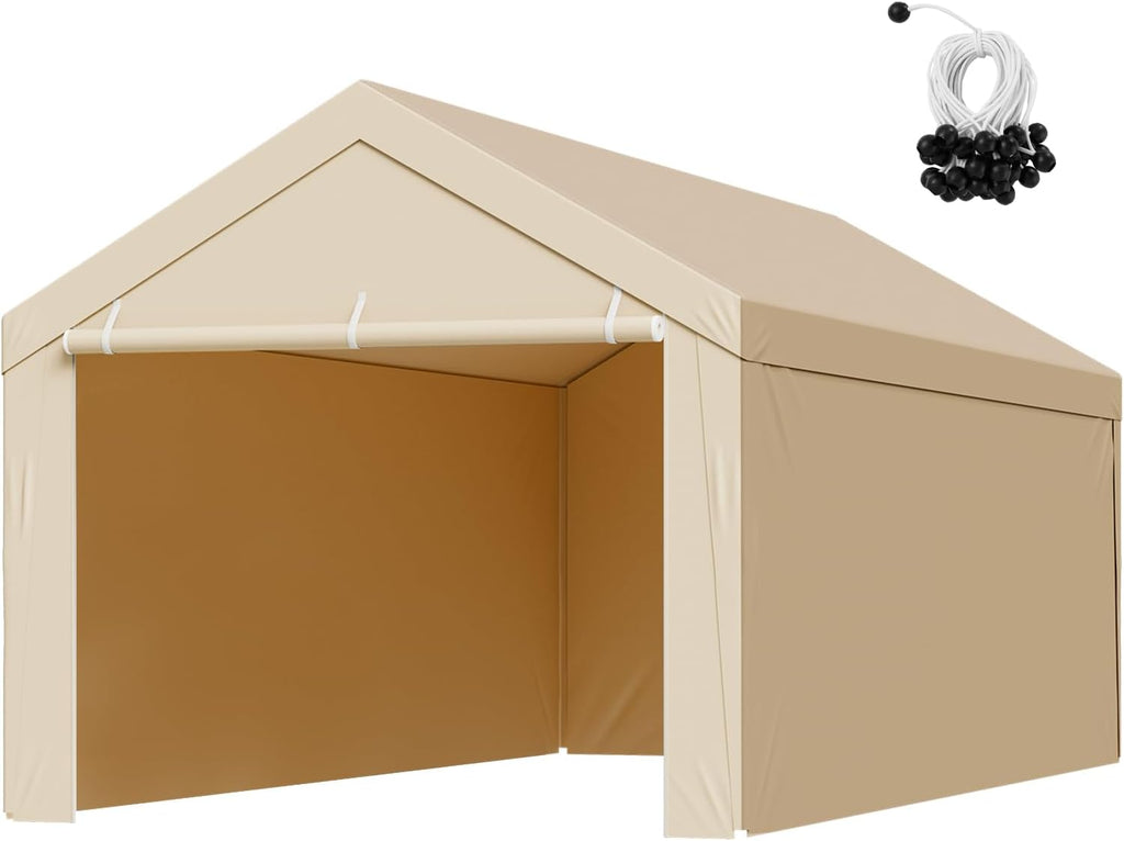 Carport Replacement Canopy Cover, 10 x 20 ft Potable Garage Tent Top Tarp with Sidewalls, UV-Resistant & Waterproof