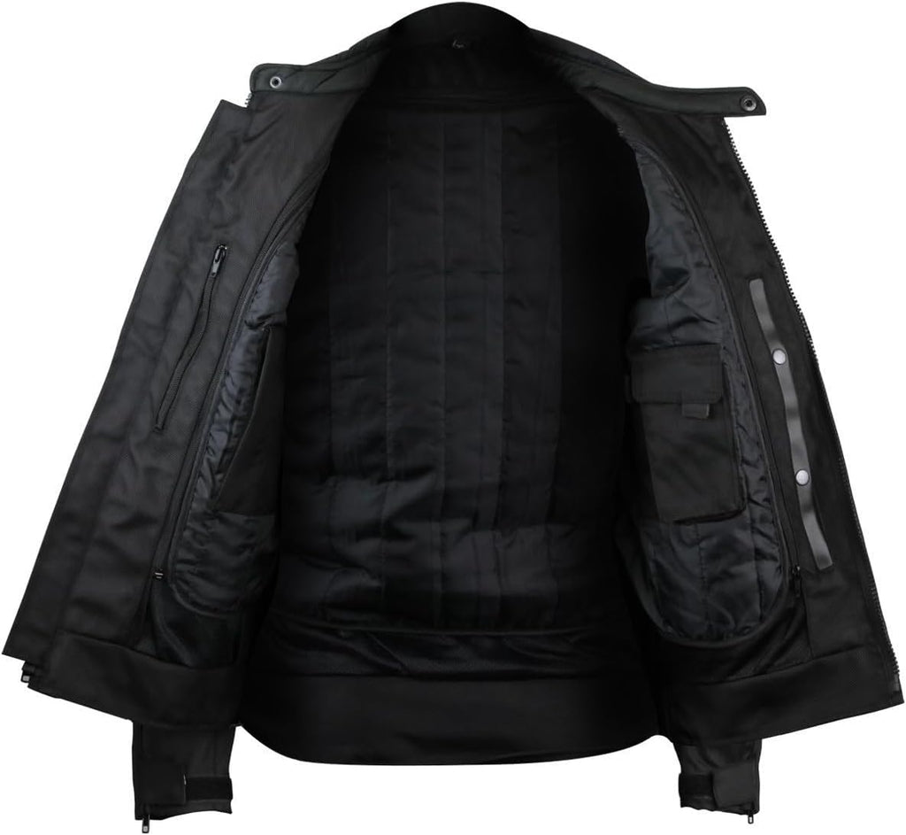 Mens Advanced All-Season Reflective Mesh & Textile Motorcycle Jacket w/CE Armor & Removable Liner