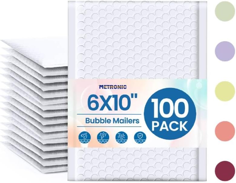 White Bubble Mailers 6x10 Inch 100 Pack Self-Seal Padded Envelopes