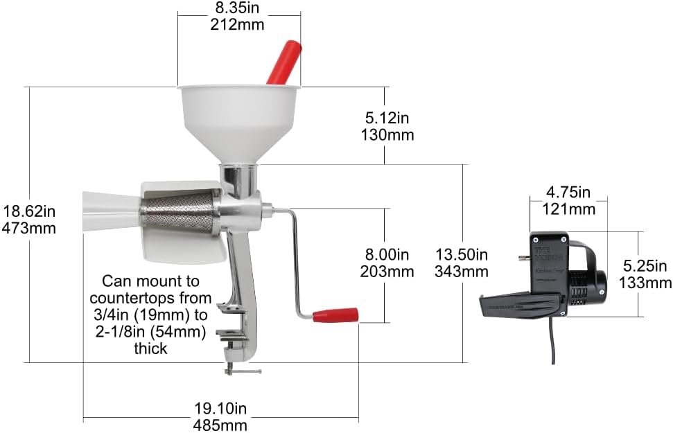 Johnny Apple Sauce Maker, Tomato Sauce Maker, Remove Skins & Seeds From Produce, Model 250 Clamp Based Food Strainer