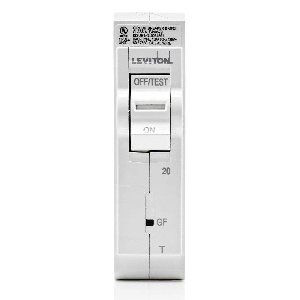LB120-GFT 20A 1-Pole Plug-On GFCI Branch Circuit Breaker, Thermal Magnetic, 120 VAC, White