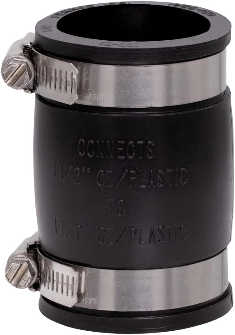 Fernco 1056-150 1-1/2-in. Flexible PVC Pipe Coupling for Cast Iron and Plastic Plumbing Connections 2-Pack