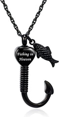 Gone Fishing Urn Necklace for Ashes, Fish Hook Memorial Pendant