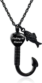 Gone Fishing Urn Necklace for Ashes, Fish Hook Memorial Pendant