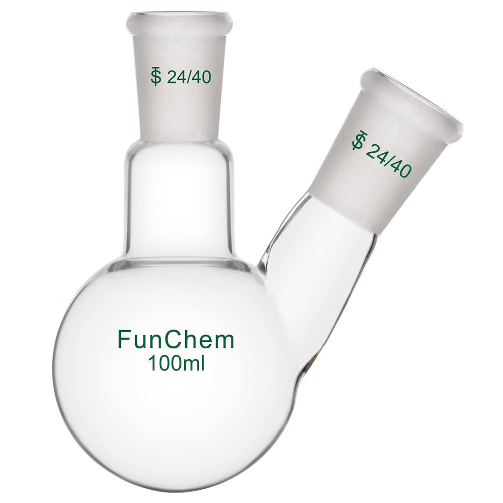 Glass Round Bottom Flask 24/40, 2 Neck Round Bottom Receiving Boiling Flask RBF, with 24/40 Standard Taper Outer