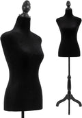 Female Mannequin Torso | Black | Lightweight | with 13.8" Height Adjustment, Dress Form Body with Wooden Tripod Base