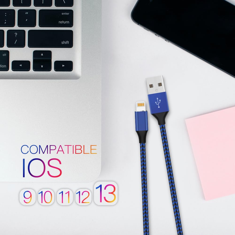 iPhone Charger [Apple MFi Certified] Lightning Cable 6PACK-3/3/6/6/6/10 FT Nylon Braided iPhone Charger Cord High