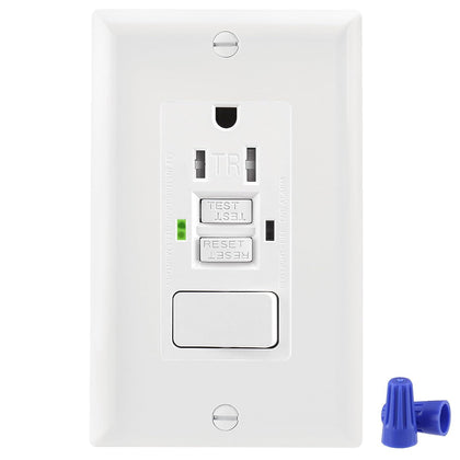 15 Amp GFCI Outlet Switch Combo, 125V Ground Fault Circuit Interrupter with 10A Single Pole Rocker Switch
