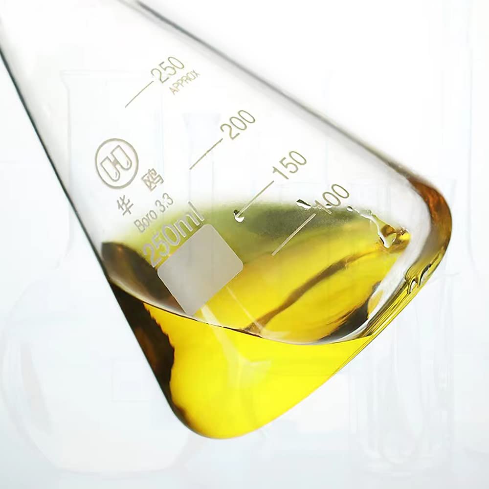 250ml Glass Erlenmeyer Flask Set, 3pcs Laboratory Glassware Flask with Glass Stopper for Chemistry Classroom Home