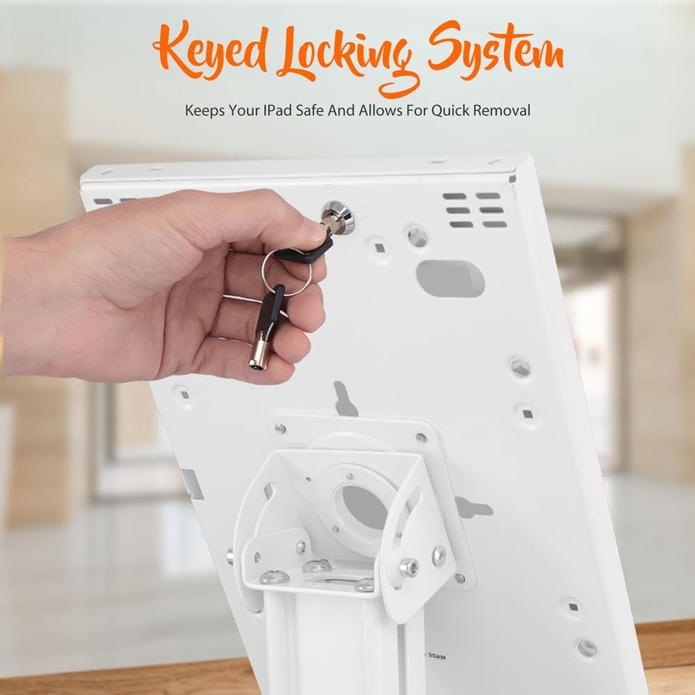 Anti Theft Tablet Security Stand - Table Mount Desktop Ipad Kiosk Stand w/Lock and Key Mechanism, 90° Rotate 75° Tilt