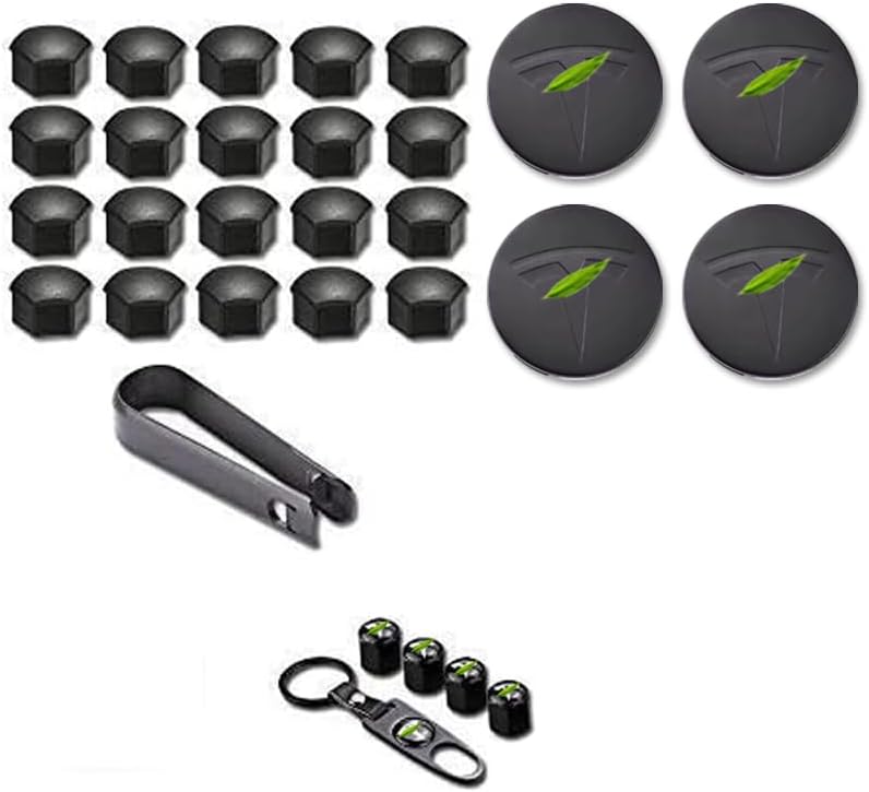 Exterior Decoration 4 Wheel Center Caps and 20 Lug Nut Covers & Air Cap Covers Compatible with Model X S 3 Y