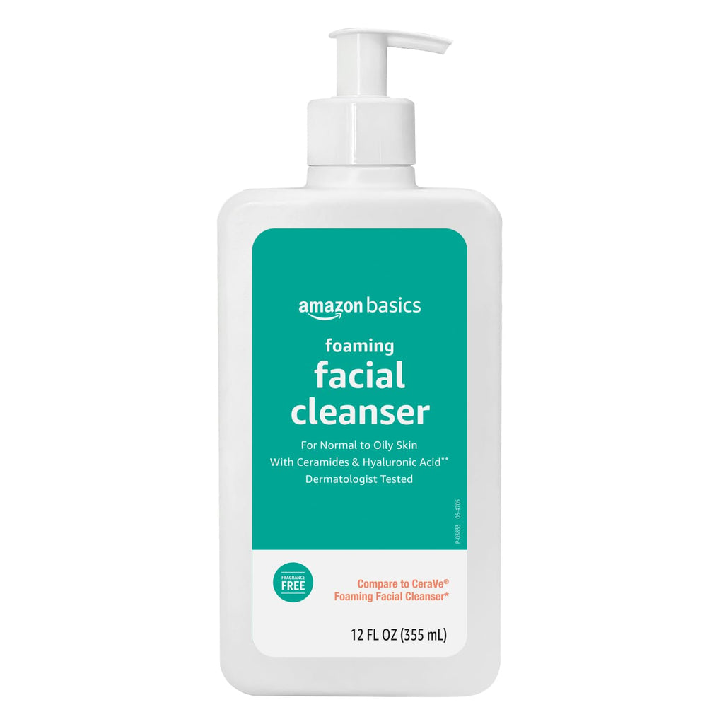 Foaming Facial Cleanser with Ceramides & Hyaluronic Acid, Gentle Daily Face Wash, Non-Comedogenic, Fragrance-Free, 12