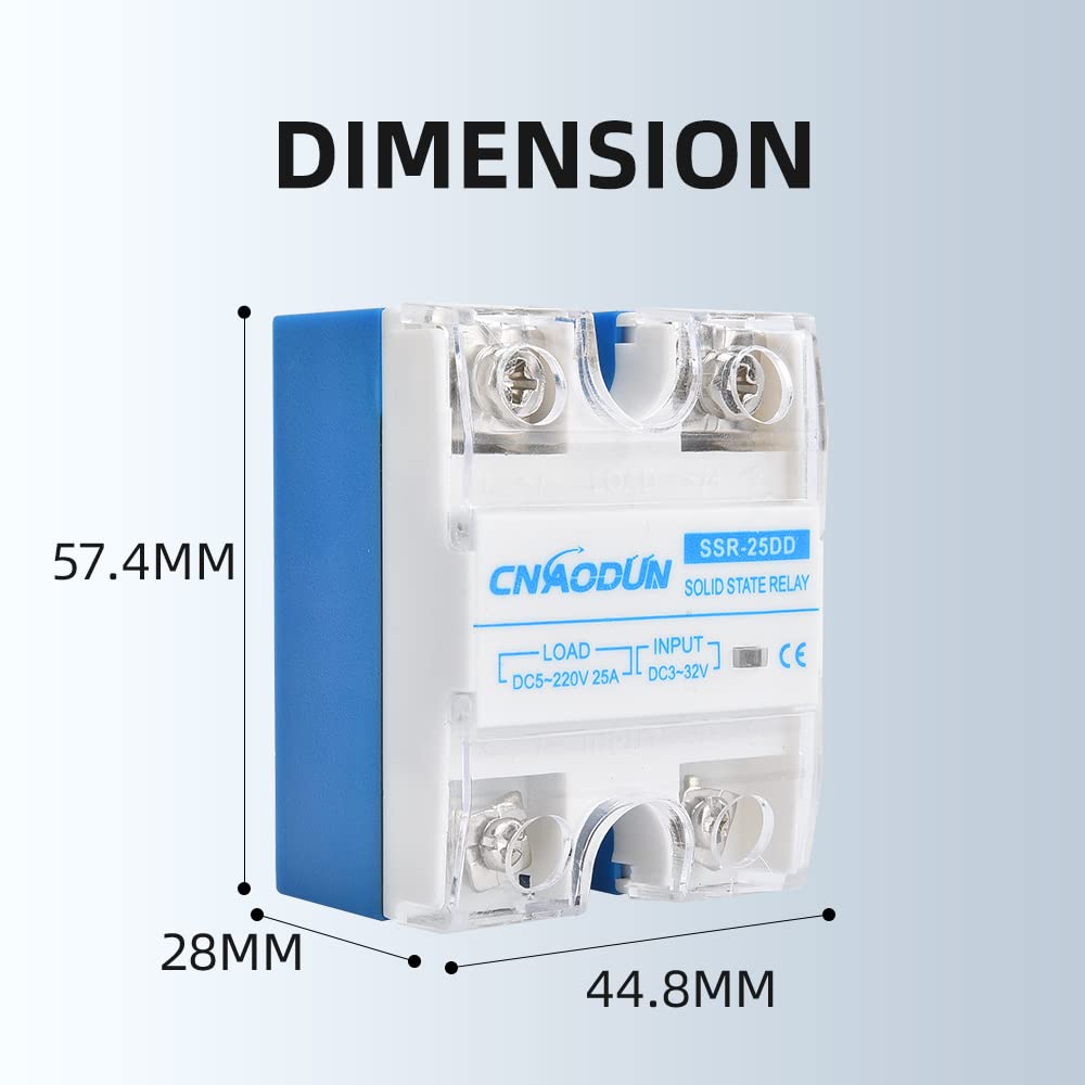 CNAODUN Solid State Relay SSR-25DD with Heat Sink DC to DC 25A Input 3-32VDC to Output 5-220VDC Single Phase
