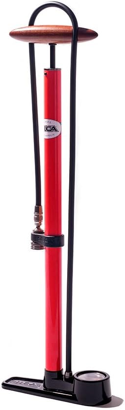 Pista Floor Pump Red with Black Single Sided Base and SILCA Presta Chuck and Threaded Schrader Chuck