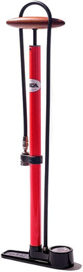 Pista Floor Pump Red with Black Single Sided Base and SILCA Presta Chuck and Threaded Schrader Chuck